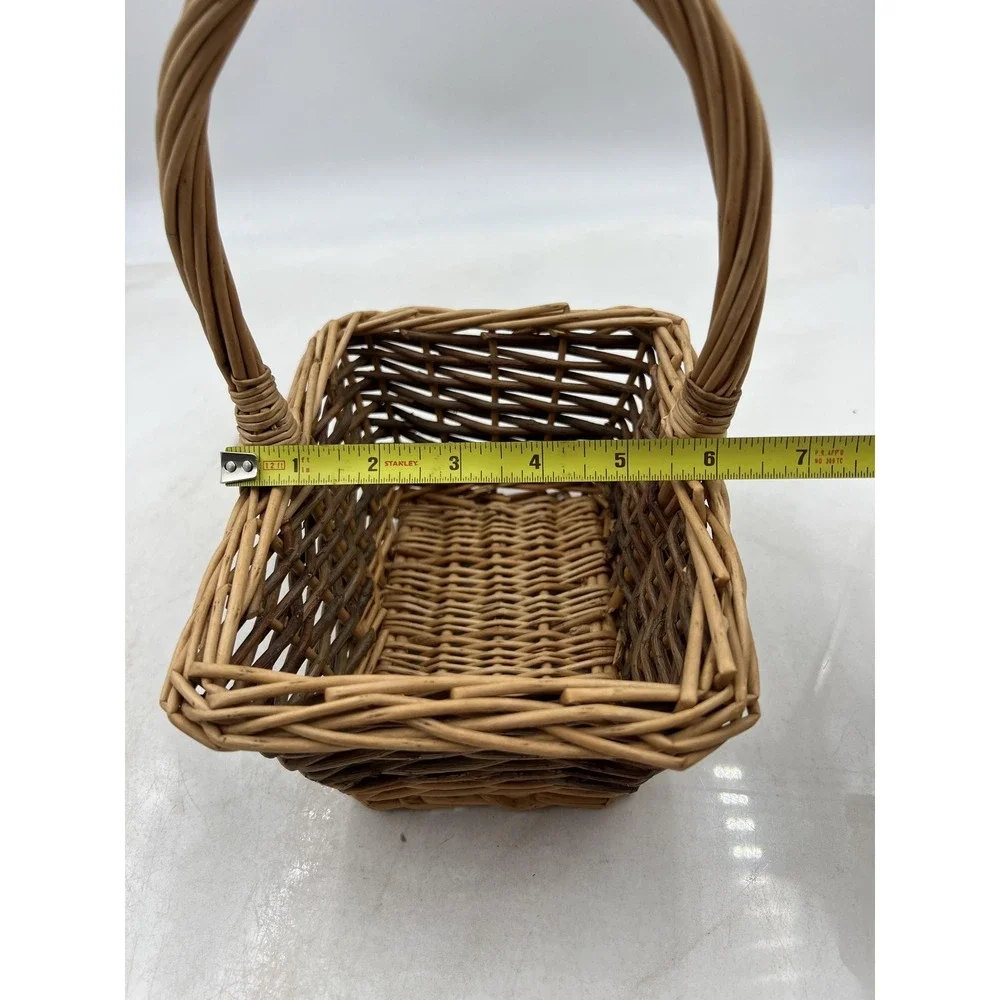 Small Rectangular Wicker Basket with Handle Natural Two-Tone Rustic Decor 9in